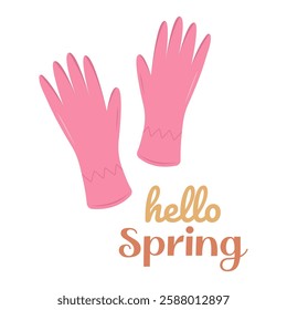 Pair of pink gloves. Doing yard work in the springtime. Hello spring. Vector illustration.