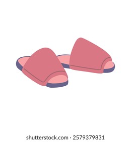 Pair of pink home slippers isolated on white background. Cozy house shoes simple vector flat illustration.