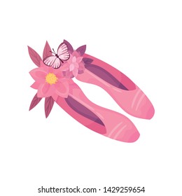 Pair of pink pointe shoes. Vector illustration on white background.