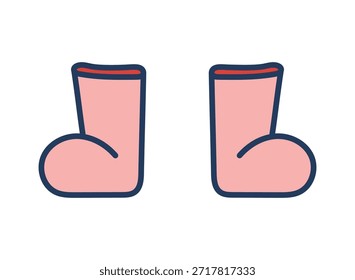 Pair of pink snow, winter boots isolated on transparent. Hand drawn line drawing vector illustration. Traditional holiday, Christmas, seasonal design element, winter clothes, footwear clip art
