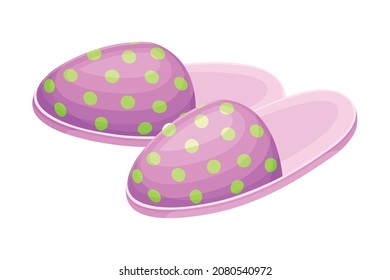 Pair of pink textile slippers, soft comfortable footwear for home, flip flops shoes cartoon vector illustration