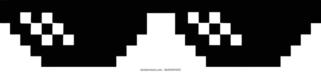 Un par de gafas de sol negras pixeladas con reflejos blancos, renderizadas en un estilo de 8 bits, sobre un fondo blanco limpio. Este gráfico icónico es a menudo tan...