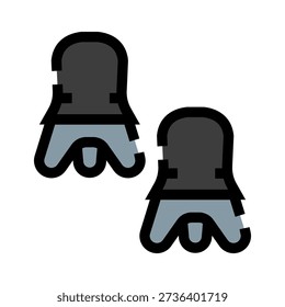 Pair of pixelated knight gauntlets, medieval armored handwear symbolizing protection, combat and strength in a simplified flat icon style for games, ui and fantasy designs