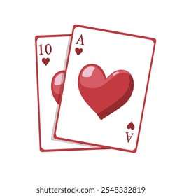 pair of playing cards flat vector illustration ace of heart and ten of heart flat vector