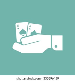 Pair playing cards in hand icon