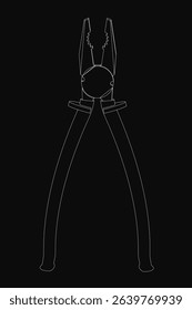 A pair of pliers is shown in black and white. The image is a stylized drawing of the pliers, with the focus on the tool's shape and form. The black and white color scheme adds a sense of simplicity