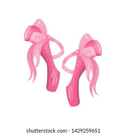 Pair of pointe shoes with ribbons. Vector illustration on white background.