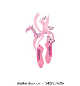 Pair of pointe shoes with untied ribbons. Vector illustration on white background.