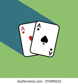 A pair of poker cards with shadow isolated on green background