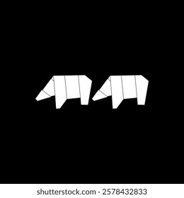 Pair Polar Bear Shape Inspired by Origami Form, can use for Logo, Pictogram, Endangered Animals Figure, Website, Apps, or Graphic Design Element. Vector Illustration