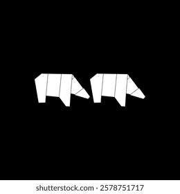 Pair Polar Bear Shape Inspired by Origami Form, can use for Logo, Pictogram, Endangered Animals Figure, Website, Apps, or Graphic Design Element. Vector Illustration