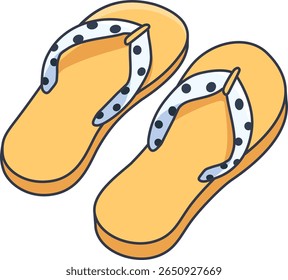 A pair of polka dot flip-flop sandals in a cartoon style. Summer footwear illustration on white background.