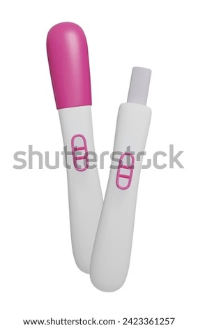 Pair of pregnancy tests 3D vector illustration isolated on white. Pink 3D cartoon style pregnancy ovulation fertility test kit. Child birth motherhood planning. Positive pregnancy test stick two lines