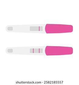 Pair of pregnancy tests flat icon. Positive, negative 2 lines pregnancy test kits vector isolated on white background. Pregnant, childbirth concept. Child birth motherhood planning. Future mother.