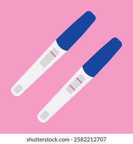 Pair of pregnancy tests flat icon. Positive, negative 2 lines pregnancy test kits vector isolated on a pink background. Pregnant, childbirth concept. Child birth motherhood planning. Future mother.