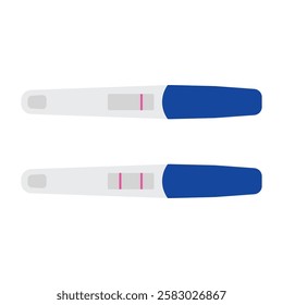 Pair of pregnancy tests flat icon. Positive, negative 2 lines pregnancy test kits vector isolated on white background. Pregnant, childbirth concept. Child birth motherhood planning. Future mother.