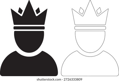 A pair of profile icons with crowns, one in solid black and the other in outline form on a white background