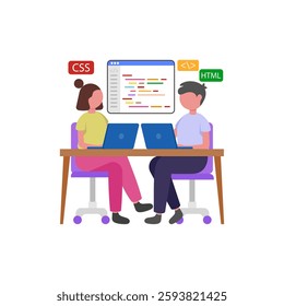 Pair Programming, Design And Development Vector Illustration