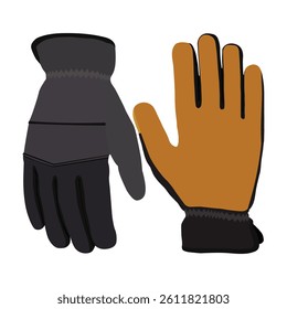 Pair of protective work gloves with black and brown design isolated on white background