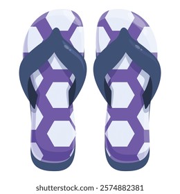 Pair of purple beach slippers with modern hexagonal pattern, perfect for a day at the beach or by the pool