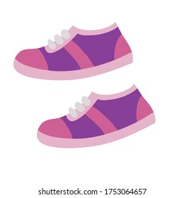 pair of purple sneakers for sports, flat, isolated object on a white background, vector illustration,