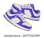 A pair of purple and white sneakers with laces on a white background. Vector illustration