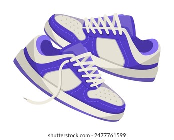 A pair of purple and white sneakers with laces on a white background. Vector illustration