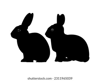 Pair of the Rabbit or Bunny or Hare Silhouette for Art Illustration, Logo Type, Pictogram, Apps, Website or Graphic Design Element. Vector Illustration