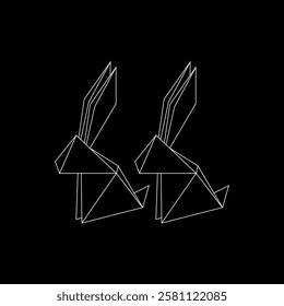 Pair Rabbit or Bunny Polygonal Lines, can use for Logo, Pictogram, Cute Animal Figure, Website, Apps, or Graphic Design Element. Vector Illustration