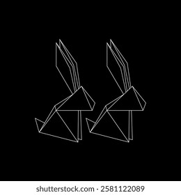 Pair Rabbit or Bunny Polygonal Lines, can use for Logo, Pictogram, Cute Animal Figure, Website, Apps, or Graphic Design Element. Vector Illustration