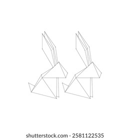 Pair Rabbit or Bunny Polygonal Lines, can use for Logo, Pictogram, Cute Animal Figure, Website, Apps, or Graphic Design Element. Vector Illustration