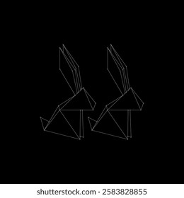 Pair Rabbit or Bunny Polygonal Lines, can use for Logo, Pictogram, Cute Animal Figure, Website, Apps, or Graphic Design Element. Vector Illustration