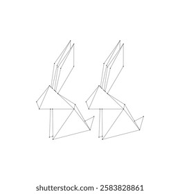 Pair Rabbit or Bunny Polygonal Lines, can use for Logo, Pictogram, Cute Animal Figure, Website, Apps, or Graphic Design Element. Vector Illustration