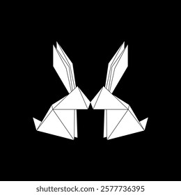 Pair Rabbit or Bunny Shape Inspired by Origami Form, can use for Logo, Pictogram, Cute Animal Figure, Website, Apps, or Graphic Design Element. Vector Illustration