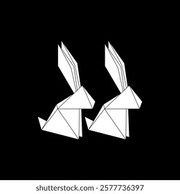 Pair Rabbit or Bunny Shape Inspired by Origami Form, can use for Logo, Pictogram, Cute Animal Figure, Website, Apps, or Graphic Design Element. Vector Illustration