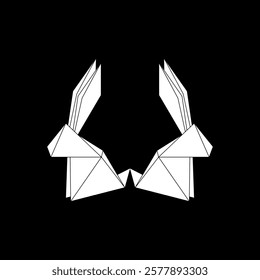 Pair Rabbit or Bunny Shape Inspired by Origami Form, can use for Logo, Pictogram, Cute Animal Figure, Website, Apps, or Graphic Design Element. Vector Illustration