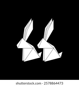 Pair Rabbit or Bunny Shape Inspired by Origami Form, can use for Logo, Pictogram, Cute Animal Figure, Website, Apps, or Graphic Design Element. Vector Illustration