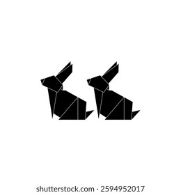 Pair Rabbit or Bunny Shape Inspired by Origami Form, can use for Logo, Pictogram, Cute Animal Figure, Website, Apps, or Graphic Design Element. Vector Illustration
