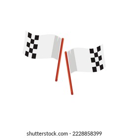 Pair of racing flags with chequered pattern to announce the start of competition and finish of car or kart race, flat vector illustration isolated on white background.