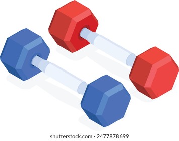 A pair of realistic Blue and Red Isometric dumbbells