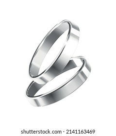 Pair of realistic shiny silver wedding rings on white background vector illustration