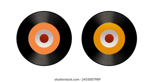 Pair Of Realistic Vintage Music, Vinyl Disc Vector Illustration.