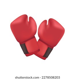 Pair of red boxing gloves for athletes 3D illustration. Cartoon drawing of equipment for boxers in 3D style on white background. Sports, boxing, motivation, strength concept