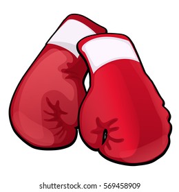A pair of red Boxing gloves isolated on white background. Cartoon vector illustration close-up.