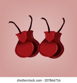 a pair of red castanets in a pink background
