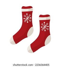 Pair of red christmas socks with snowflake