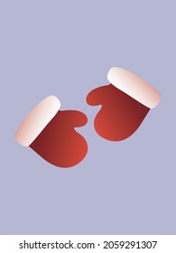 A pair red gloves isolated on purple background. Vector illustration of  winter and Christmas element.
