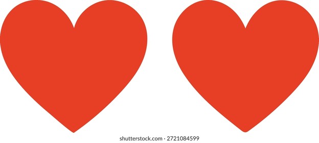 Par de ícones de coração vermelho no estilo minimal plano isolado no fundo branco, romance amor e Valentine conceito vetor ilustração