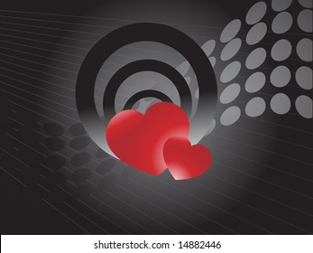 un par de corazón rojo con fondo de semitono ondulado, negro