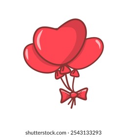 A pair of red heart shaped balloons tied with a ribbon, symbolizing love and celebration. Great for party invitations, social media graphics, and festive decorations